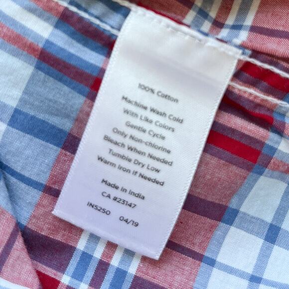 Talbots Woman 2X Red Blue Plaid Button Up Shirt Rolled Sleeve Summer Lightweight - Picture 9 of 9